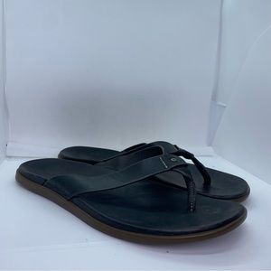 Olukai Kapuna Black Leather Flip Flops